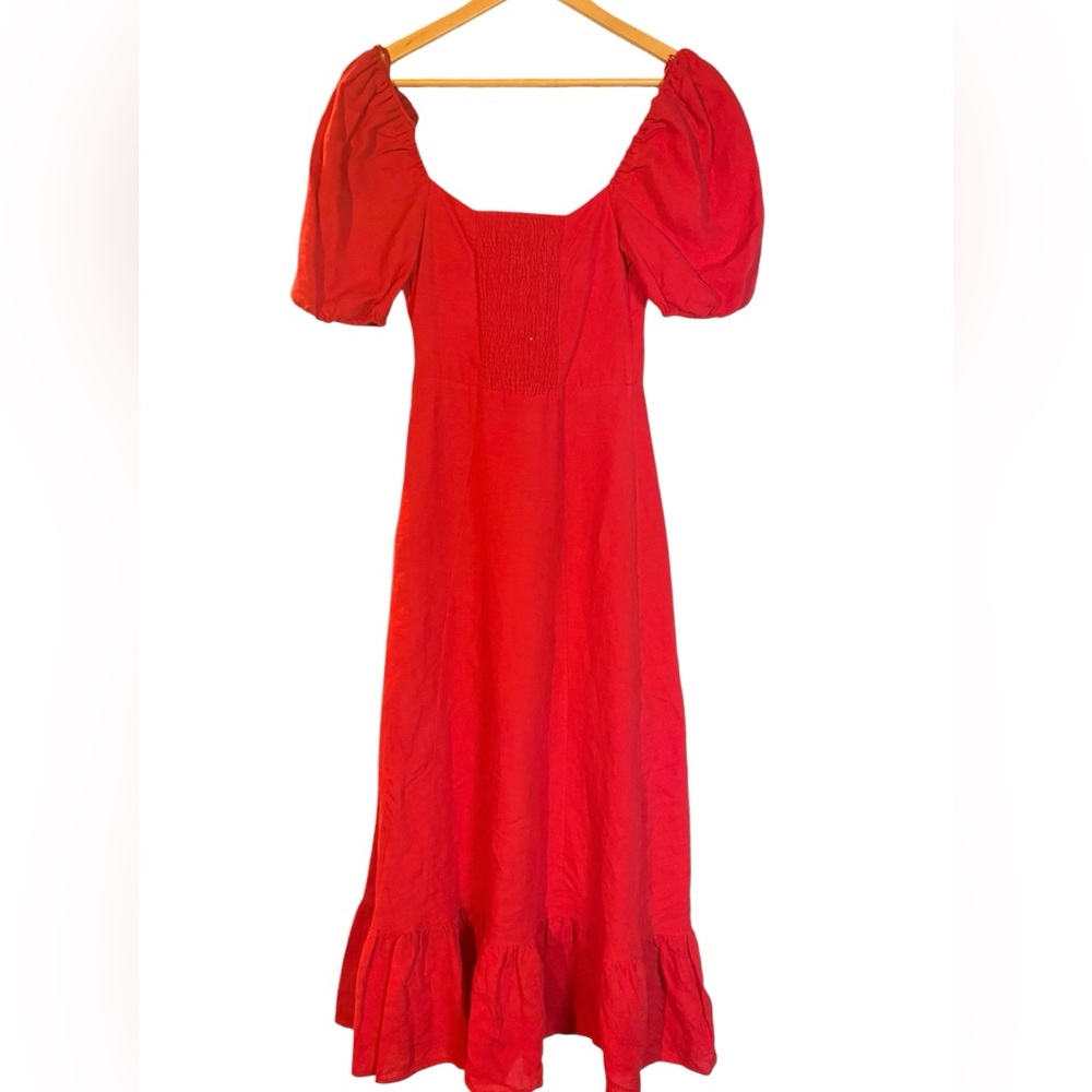 & Other Stories NWT linen puff sleeve midi summer dress in red in Sz 32 (XS) - Picture 7 of 11